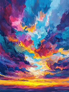 手绘彩色天空画抽象艺术全景背景颜色纹理