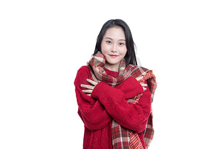 穿着红色节日喜庆衣服的年轻女性肖像
