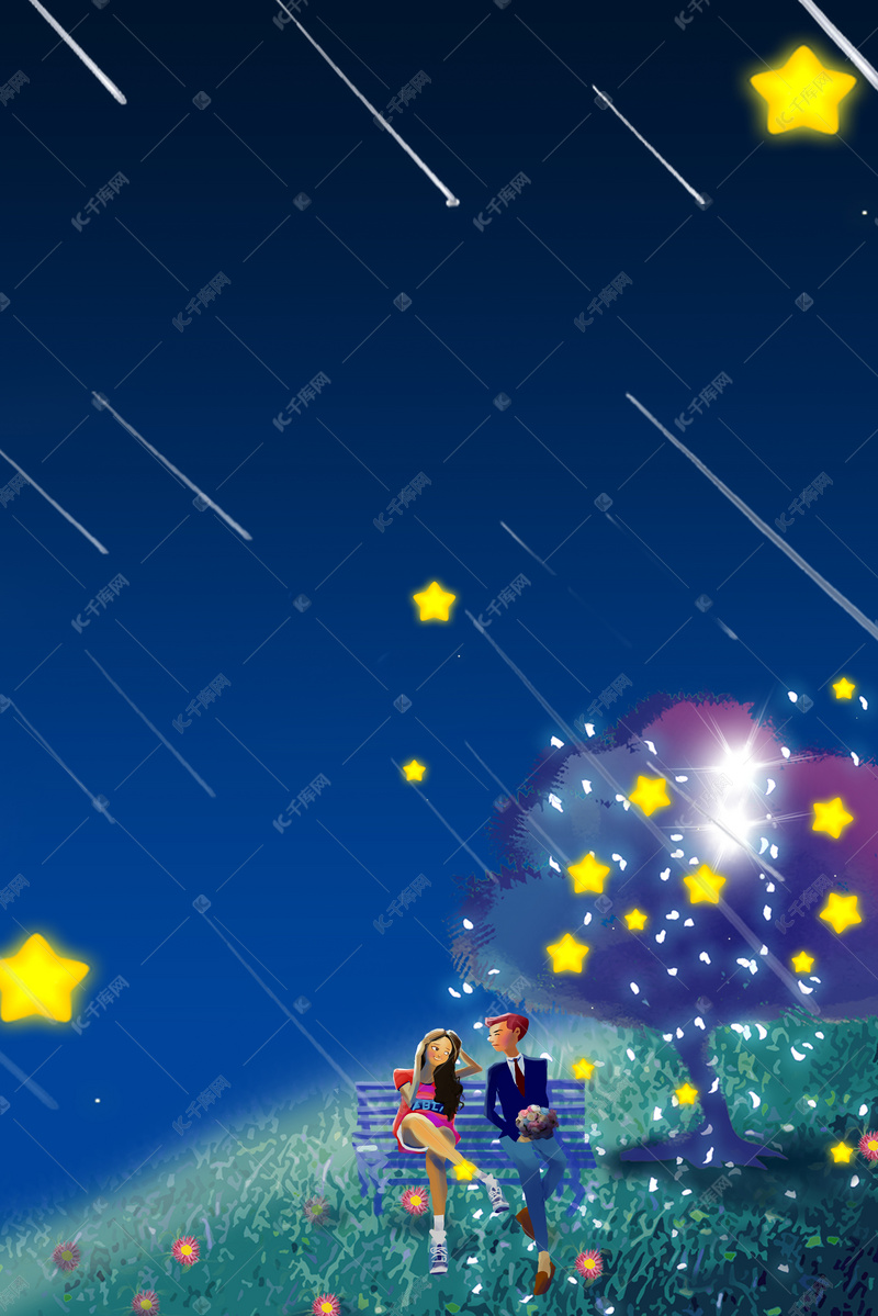 夏季繁星漂浮流星情人节情侣广告背景