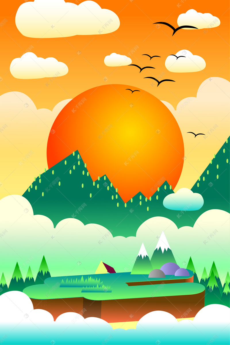 手绘乡村风景海报背景图片免费下载_广告背景/psd_千库网(图片编号