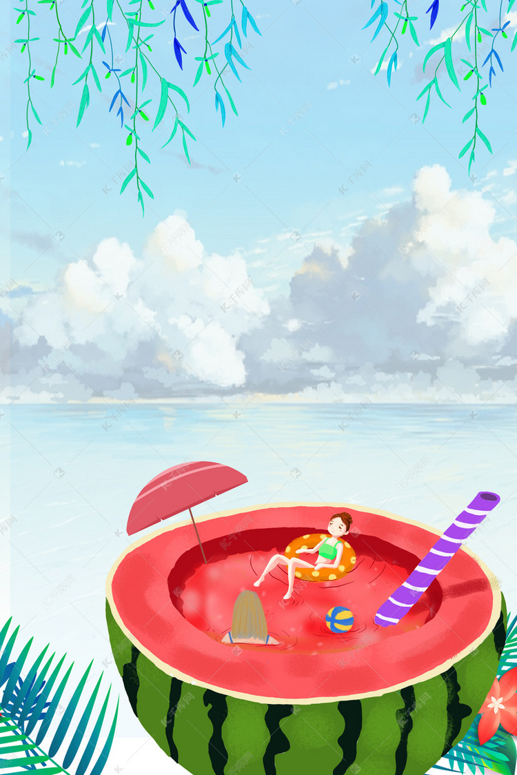 缤纷夏日西瓜泳池夏天促销psd素材