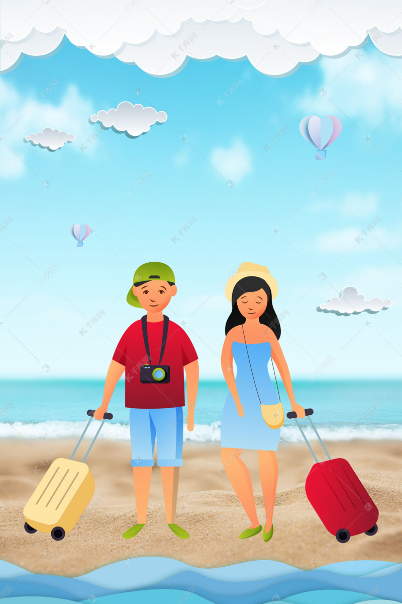 五一出游海边旅游海报背景图片免费下载-千库网