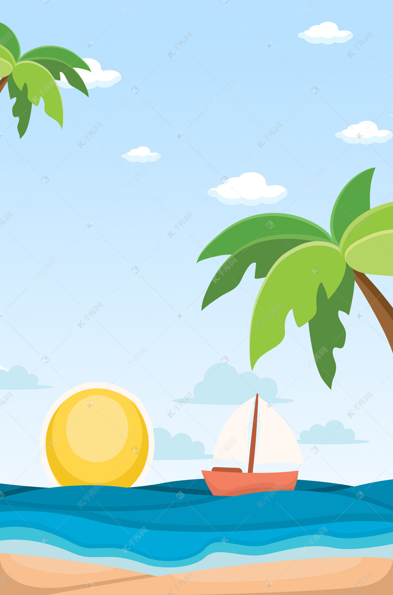 千库网 商用图库 清新蓝天白云夏季沙滩海滩广告背景