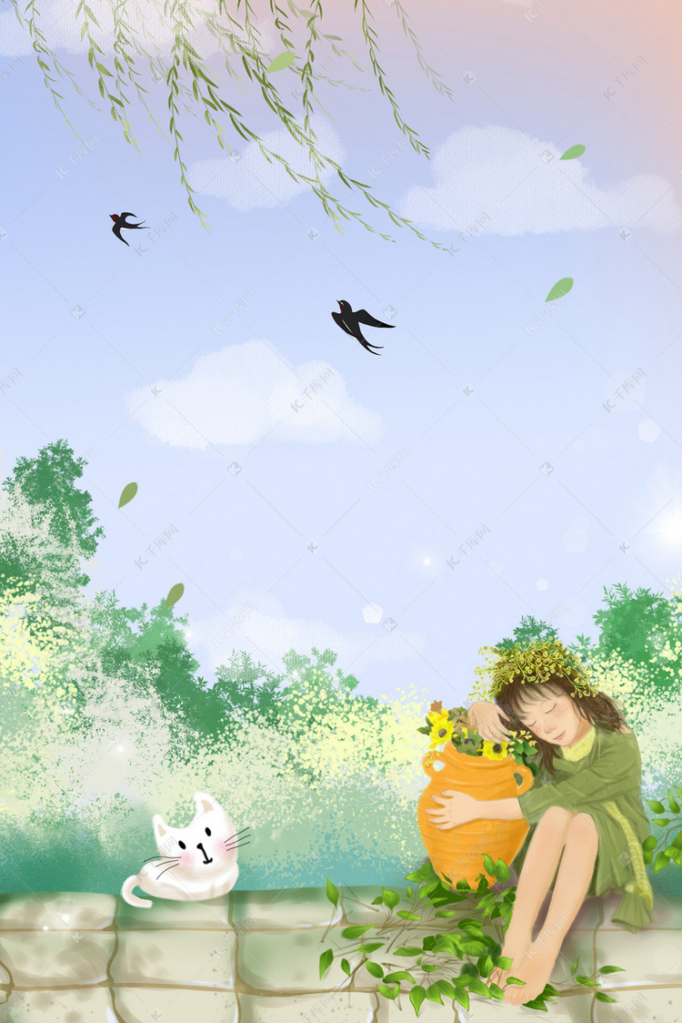 插画风春夏小清新海报背景图片免费下载-千库网