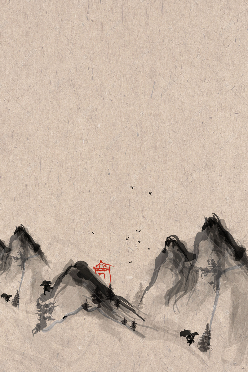 复古水墨山水工笔画海报背景图片免费下载-千库网