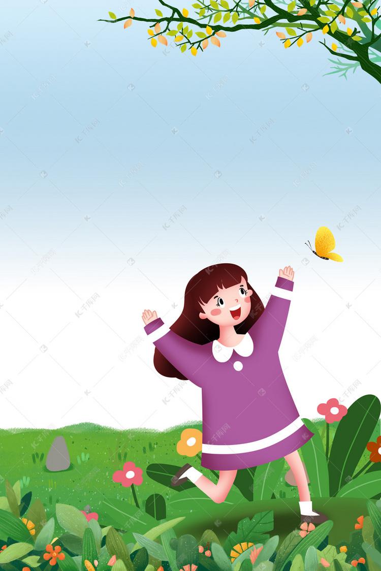 惊蛰开心的小女孩海报背景图片免费下载_广告背景/psd_千库网(图片