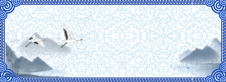 青花瓷花纹水墨烟雨banner背景图片免费下载-千库网