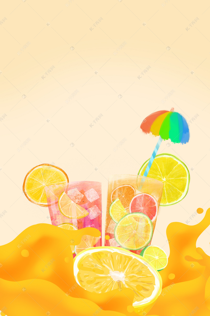 水滴鲜榨果汁奶茶饮品广告海报背景素材