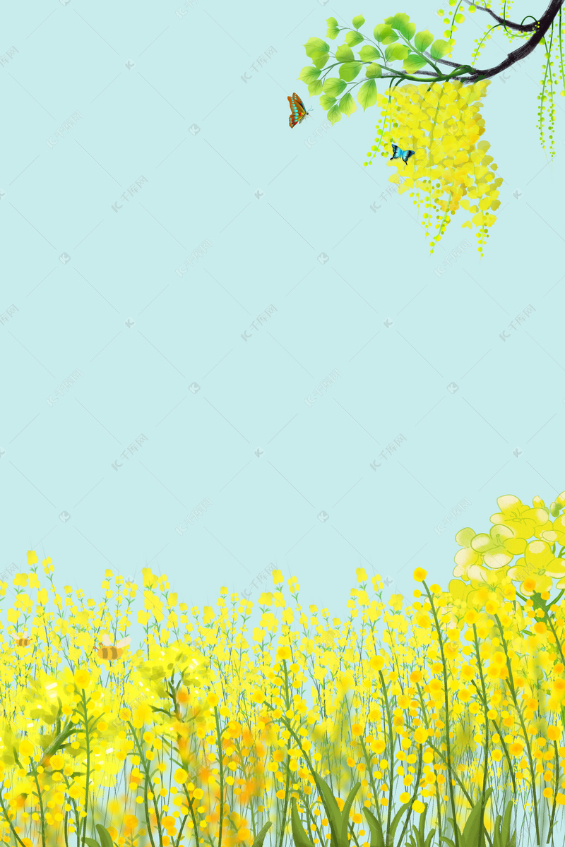 小清新春暖花开醉美油菜花psd分层背景图片免费下载_海报banner/psd