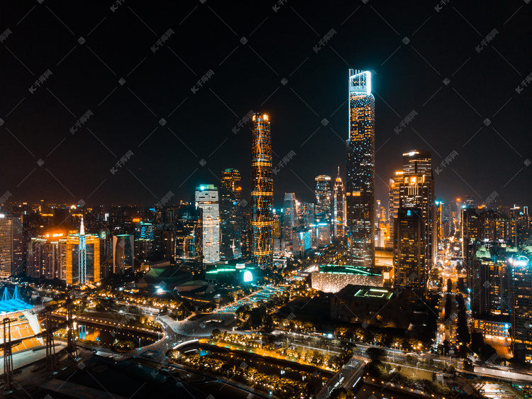 航拍广州CBD夜景风光1高清摄影大图-千库网