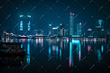 城市夜景赛博朋克风格南昌双子塔摄影图