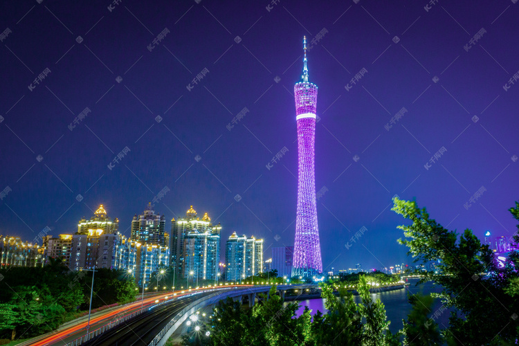 广州塔城市夜景风光摄影图高清摄影大图-千库网
