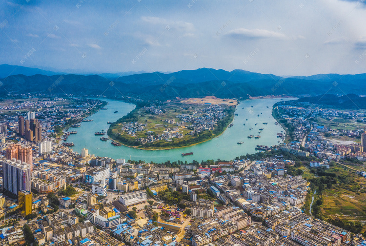 广西南宁横县南乡镇全景图摄影图