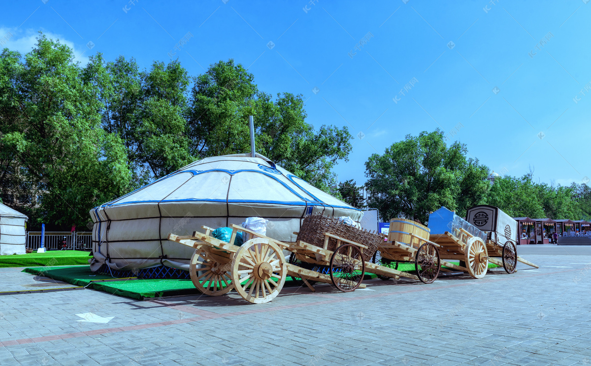 内蒙古蒙古包勒勒车摄影图