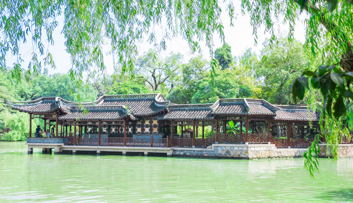 扬州瘦西湖景区凫庄摄影图