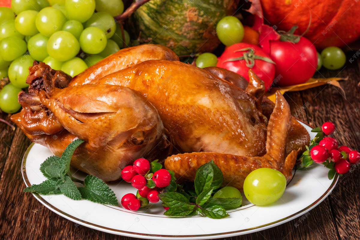 感恩节美食烤鸡高清摄影大图-千库网