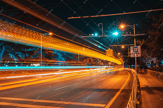 武汉城市地标车流光绘摄影图