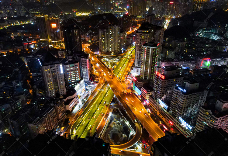 航拍贵阳花果园立交桥夜景