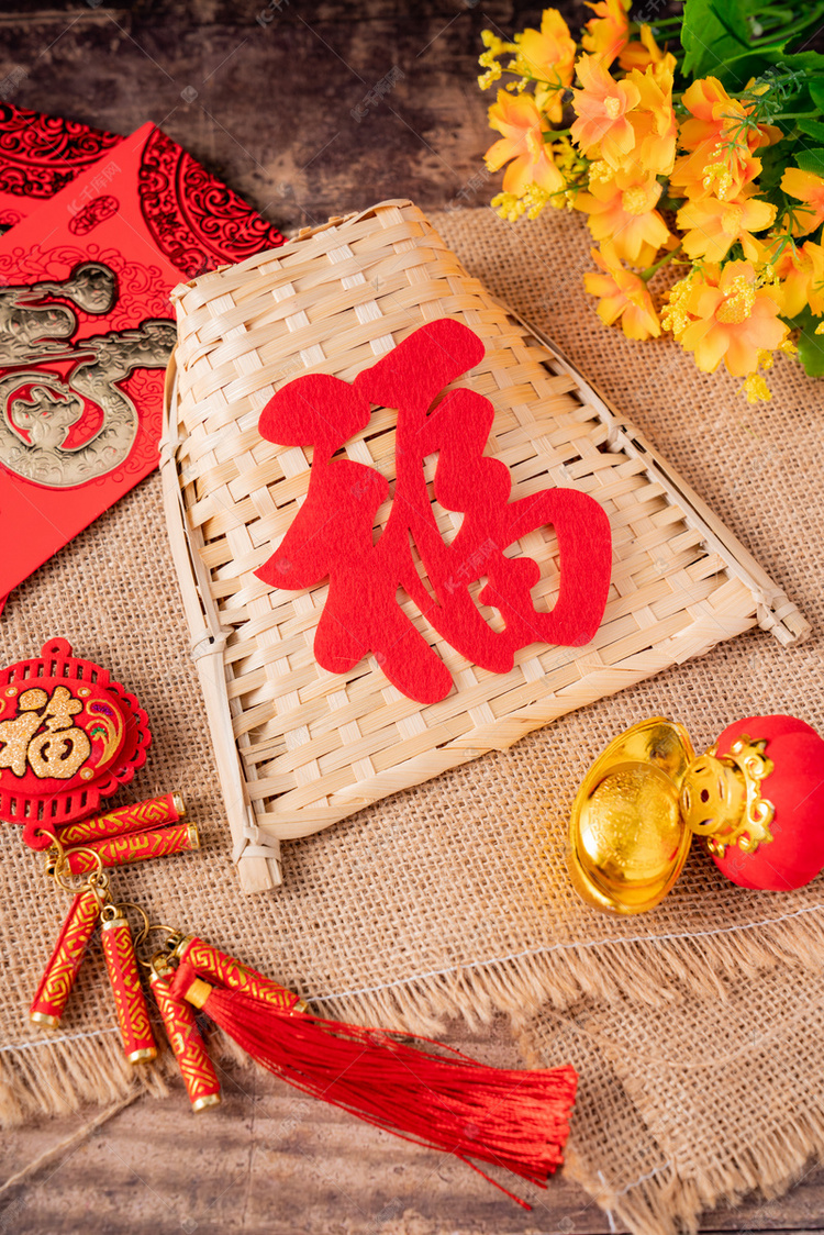 过年新春福字窗花剪纸静物摆拍摄影图配图高清摄影大图-千库网