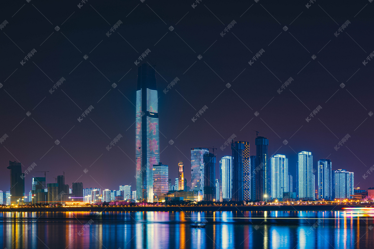 武汉城市建筑夜晚建筑建筑群俯视航拍摄影图配图高清摄影大图-千库网