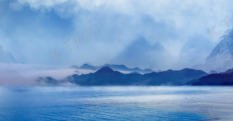 简约山水风景创意背景合成背景图片免费下载 海报banner Psd 千库网 图片编号