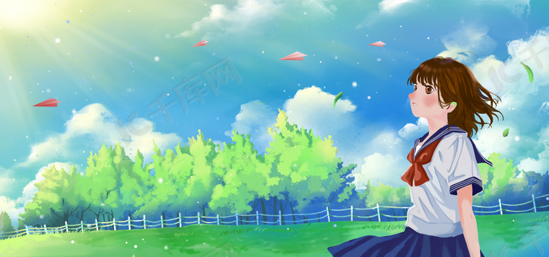 二次元美少女人物动漫风格背景海报背景图片免费下载 海报banner Psd 千库网 图片编号