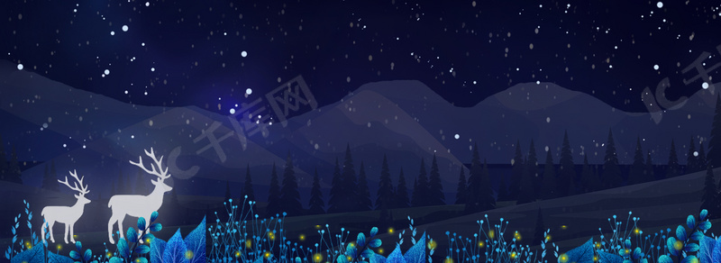 夏夜背景森林的白鹿背景图片免费下载 海报banner Psd 千库网 图片编号592