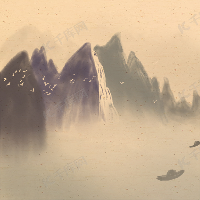卡通插画山水丛林远山白云背景素材背景图片免费下载 海报banner Psd 千库网 图片编号