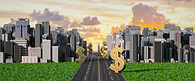 C4D金融主题城市群金币电商海报背景