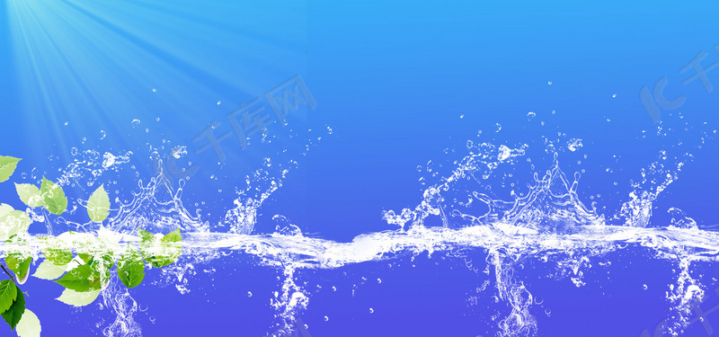 蓝色化妆品清新绿叶水珠水面光banner背景图片免费下载 海报banner Psd 千库网 图片编号