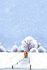 情侣冬季雪天赏雪图