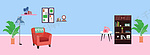 淘宝矢量卡通家居彩色客厅沙发盆栽电话海报