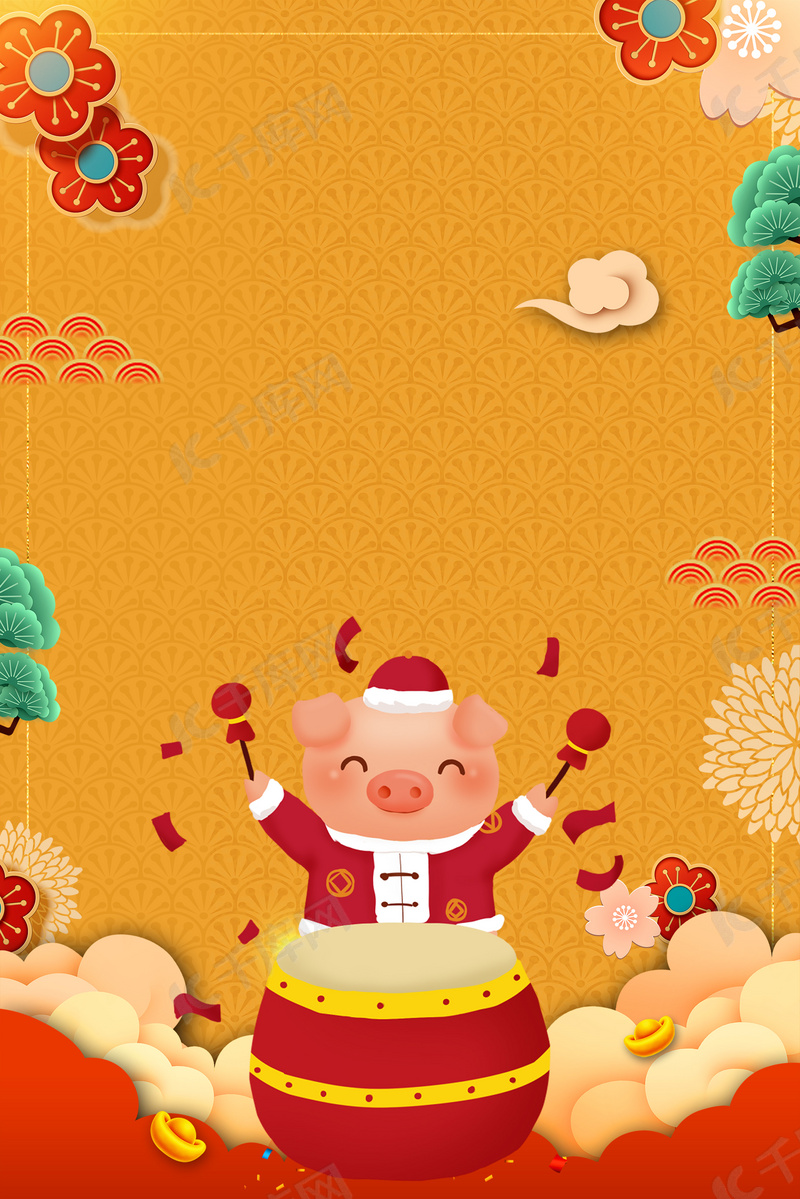 卡通风猪年新年背景海报背景图片免费下载 海报banner Psd 千库网 图片编号