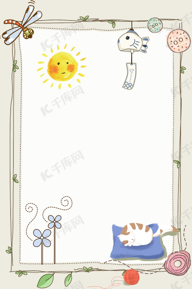 简约文艺风风铃萌宠猫咪背景图背景图片免费下载 海报banner Psd 千库网 图片编号571