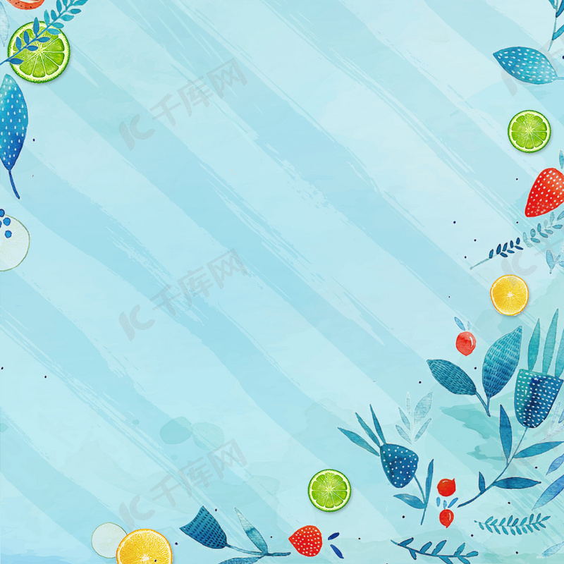 初夏风绿色柠檬卡通手绘蓝色线条背景图片免费下载 海报banner 高清大图 千库网 图片编号