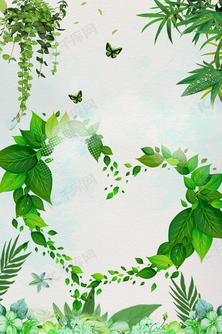 简约春天花草背景边框背景图片免费下载-千库网