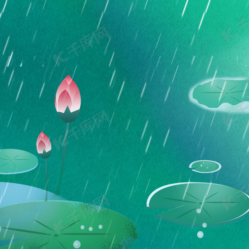 夏日荷塘景色绿色水彩广告背景图片免费下载 海报banner 高清大图 千库网 图片编号