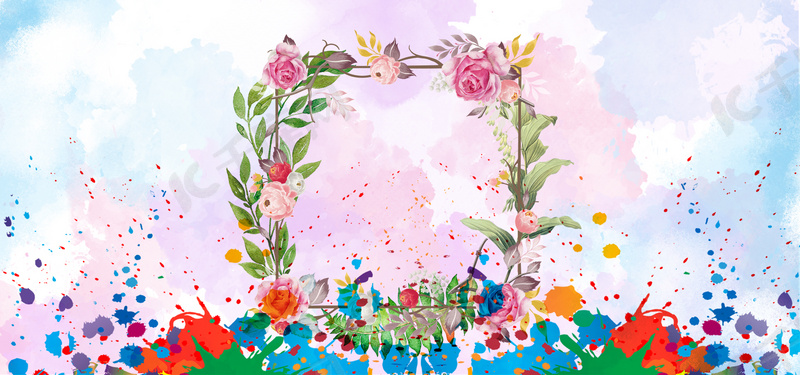 彩色水墨墨痕花朵背景素材背景图片免费下载 海报banner Psd 千库网 图片编号