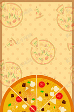 手绘卡通披萨快餐波点俯视海报背景素材
