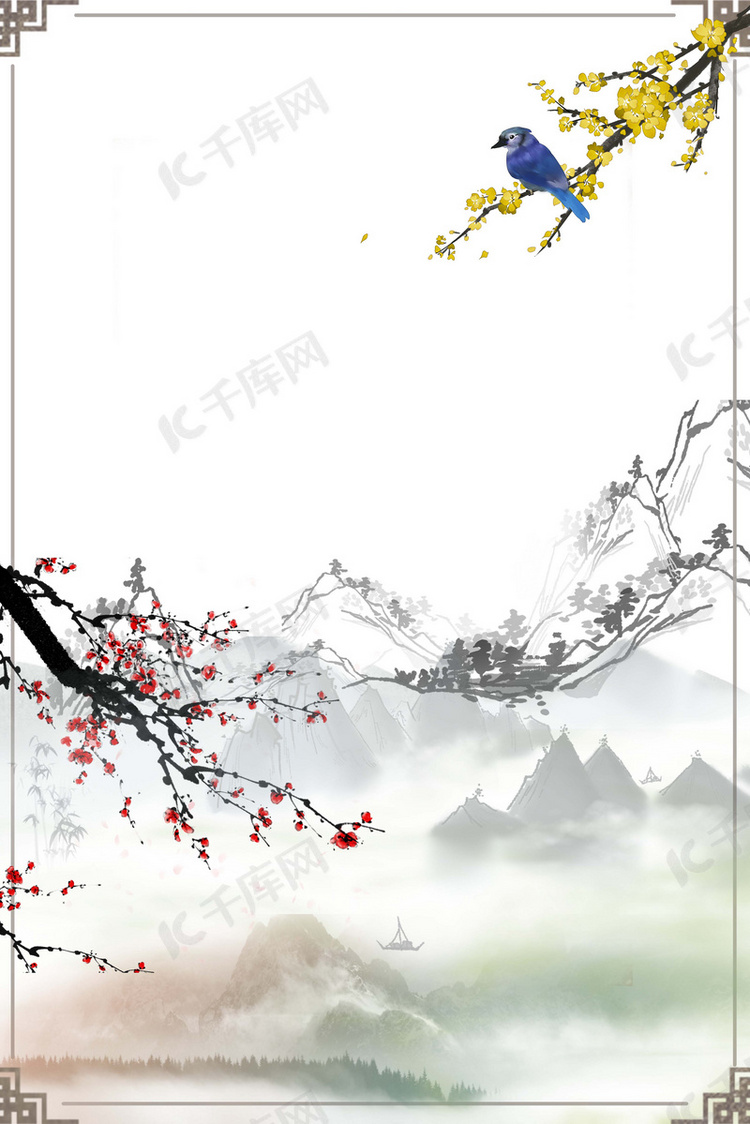 中国风水墨山水画psd素材