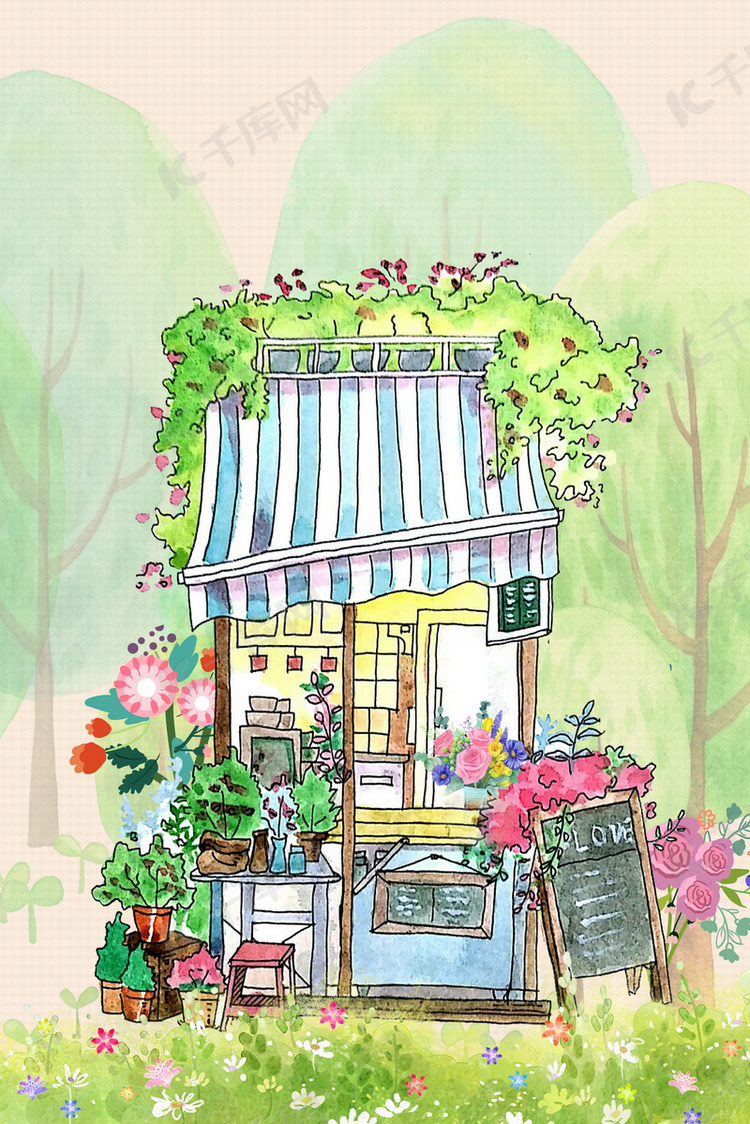 插画手绘花店电商淘宝背景h5
