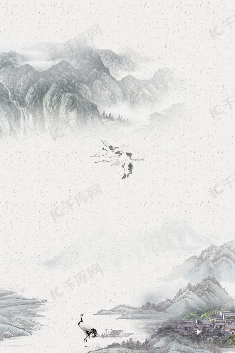 淡雅中国风山水画H5背景素材背景图片免费下载_海报banner/psd_千库网 
