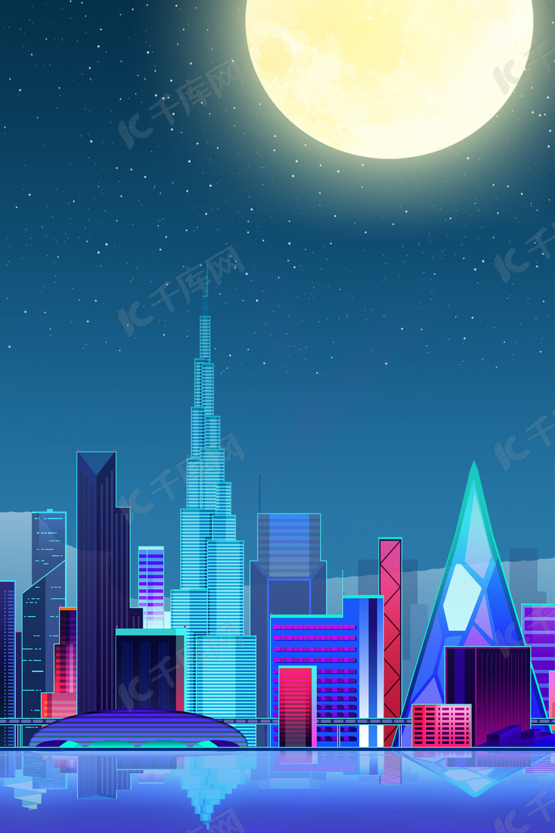 城市夜景星空简约背景图片免费下载 海报banner Psd 千库网 图片编号