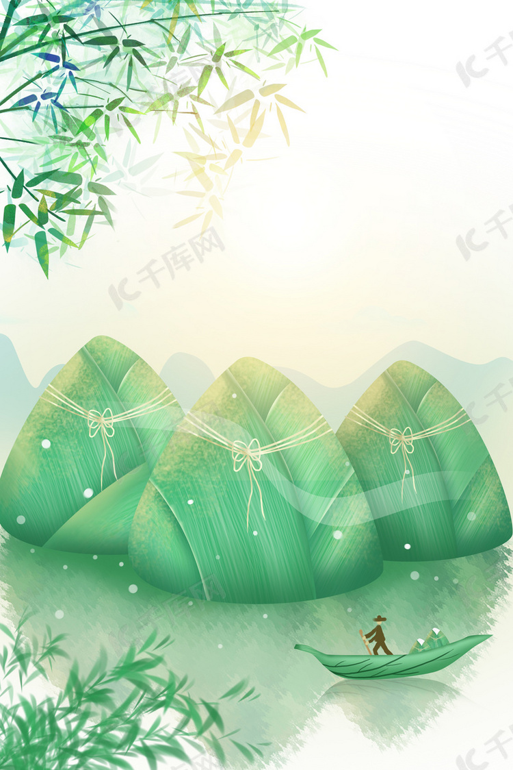 端午节粽子绿色清新背景图片免费下载-千库网