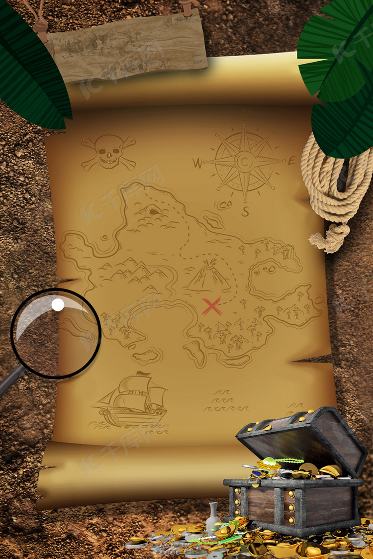 背景图库 寻宝之路 简约藏宝图牛皮纸背景合成素材来源:&copy;千库网