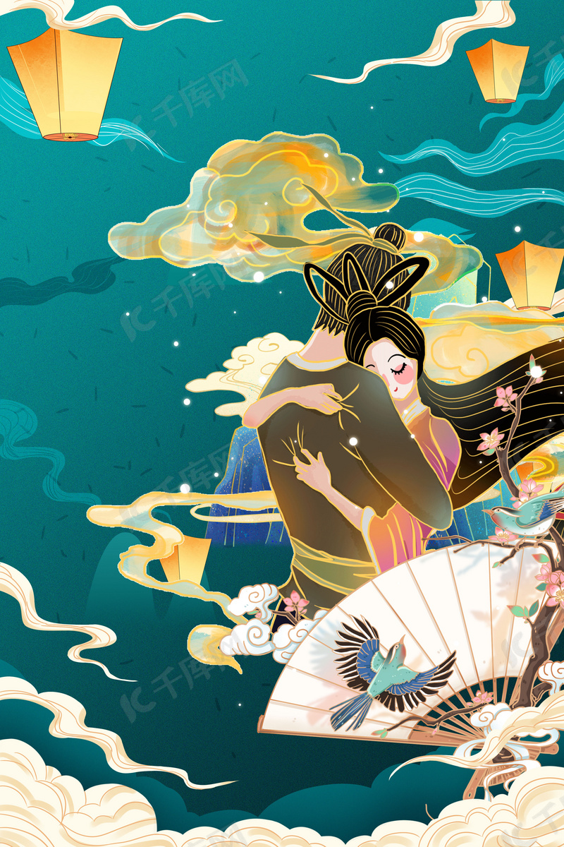 七月七日七夕情人节中国风海报背景图片免费下载 海报banner Psd 千库网 图片编号