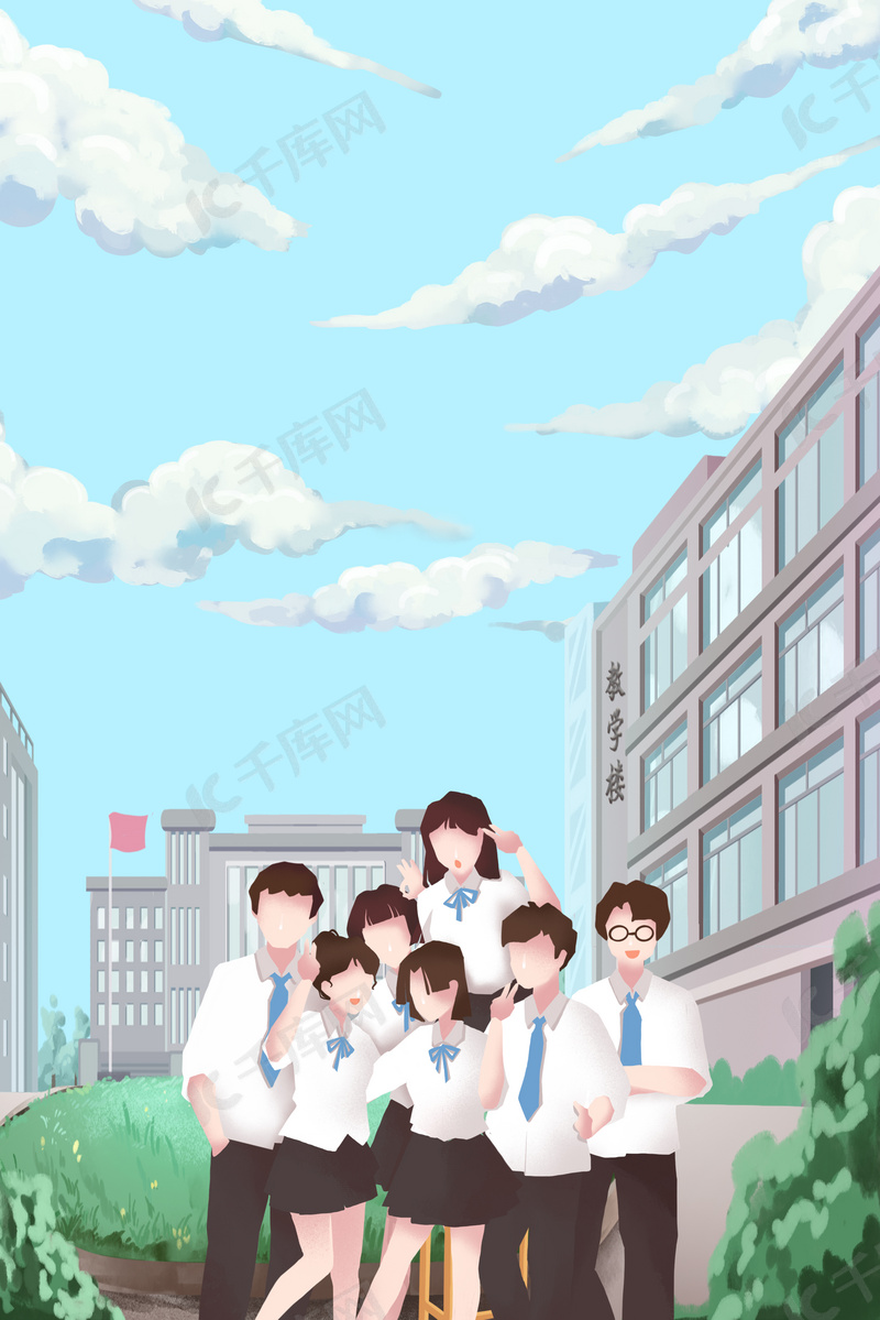 青春毕业季学生教学楼背景图片免费下载 海报banner Psd 千库网 图片编号