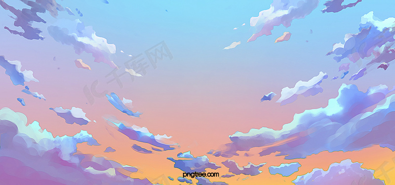 渐变色创意漫画手绘天空云彩背景图片免费下载 海报banner Psd 千库网 图片编号