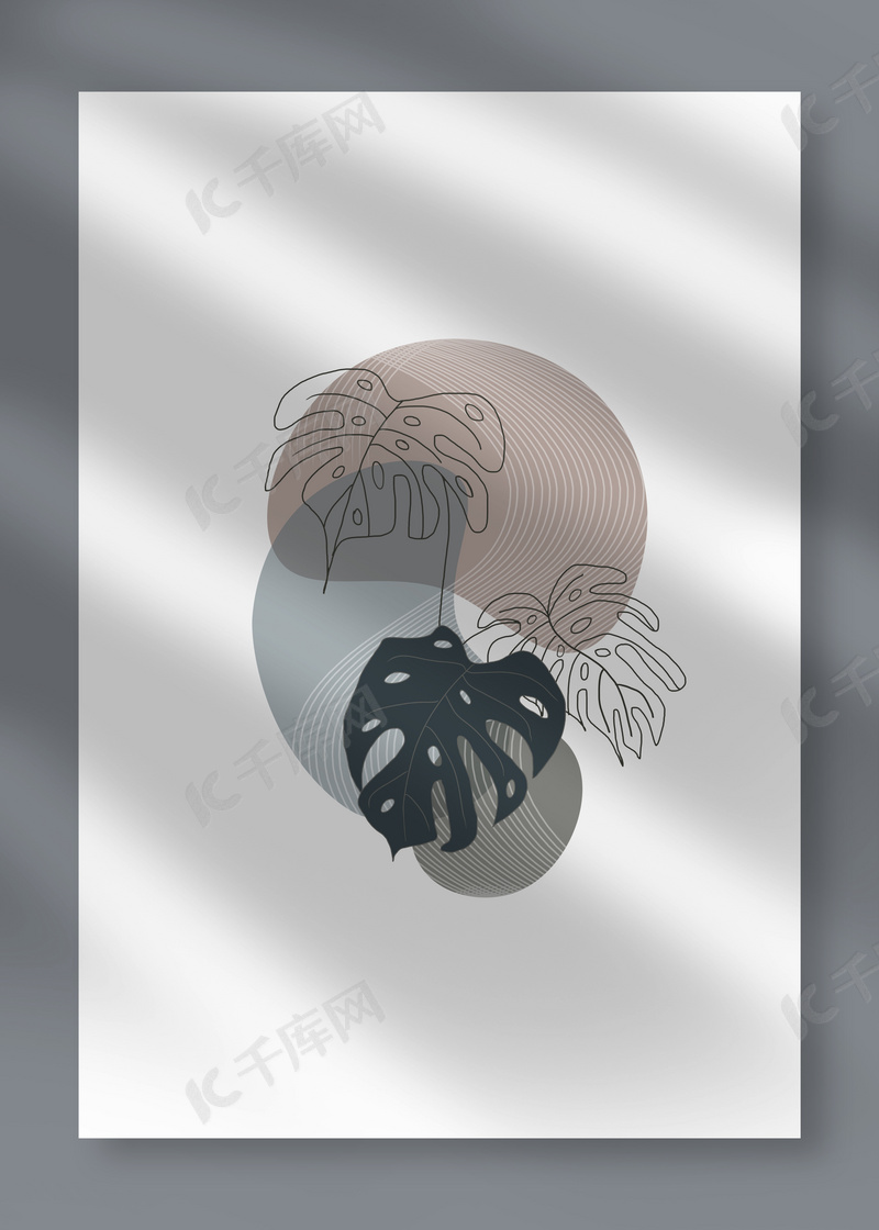 灰色光影抽象几何植物line draw背景图片免费下载-千库网