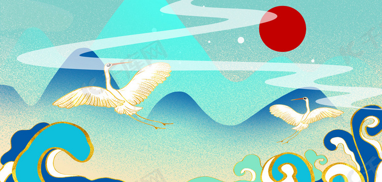 中国风山峰蓝色古风山水海报背景图片免费下载-千库网